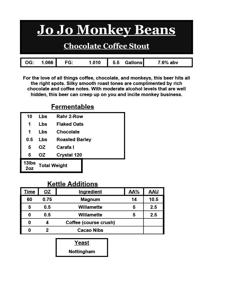 Jo Jo Monkey Beans  Chocolate Coffee Stout